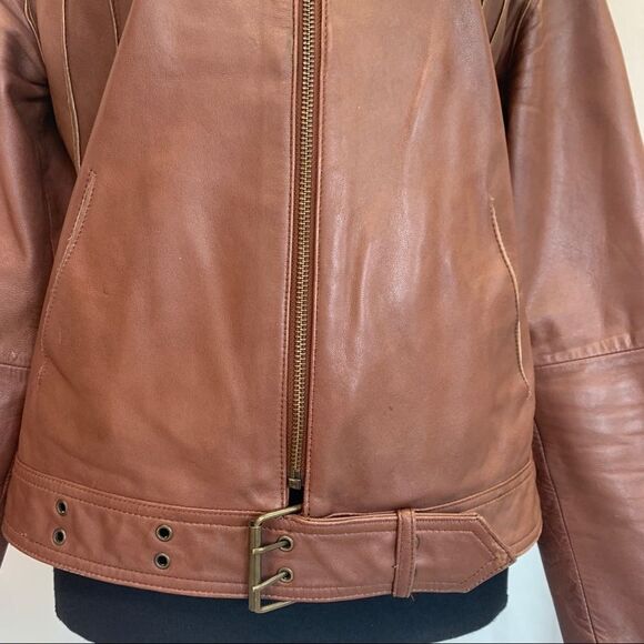 DANIER Brown leather moto jacket size XS - Picture 7 of 12